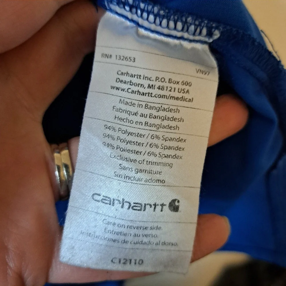 Carhartt Force Women Royal Blue Medical Scrub Set V-Neck Top Cargo Pants XL